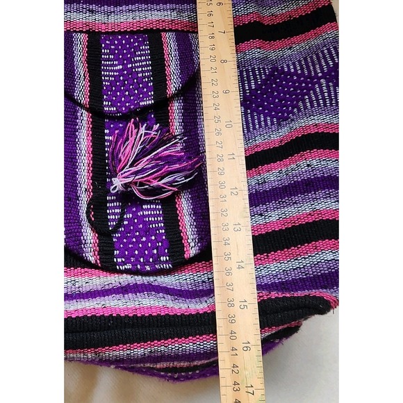 Lillo Bag Purple Aztec Hippie‎ Lightweight Backpack Beach Casual Travel Pom Pom - Picture 3 of 7